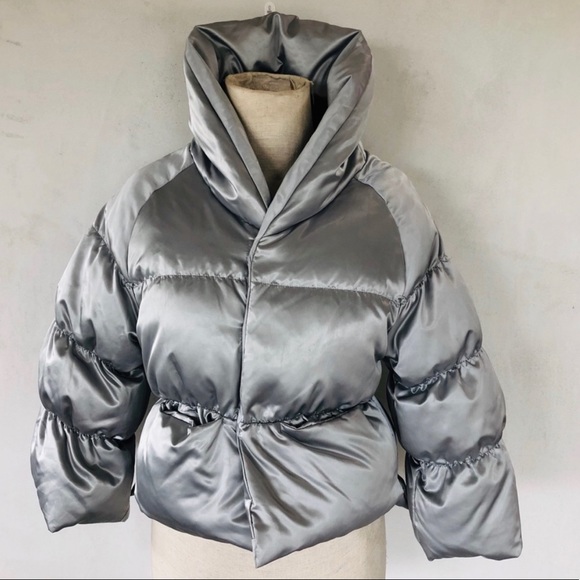Sisley Jackets \u0026 Coats | Sisley Silver Cropped Puffer Jacket | Color: Silver | Size: 44 | Melisasu's Closet